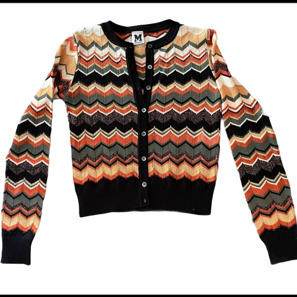 M Missoni Zigzag Chevron Merino/Lurex Cardigan